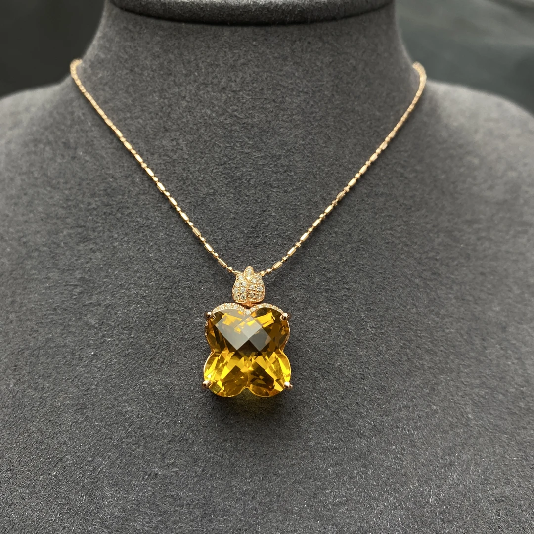 高定版天然黄水晶吊坠通体S925银镀金镶嵌女款礼物