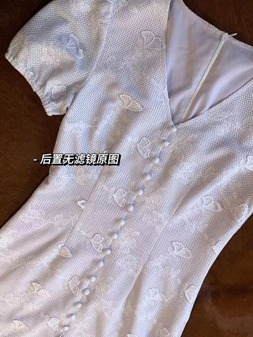 清仓《新品》法式复古紫色立体刺绣气质显瘦连衣裙J118