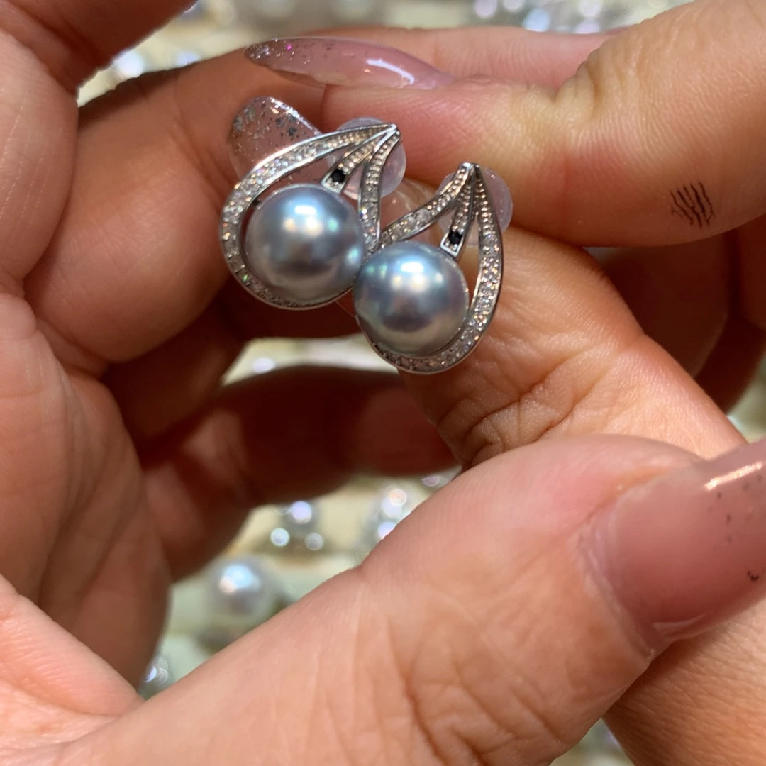 海水珍珠耳饰银S925镶嵌