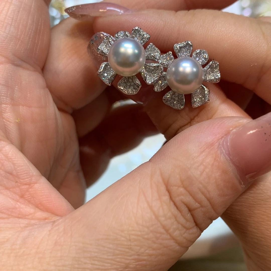 海水珍珠耳饰银S925镶嵌