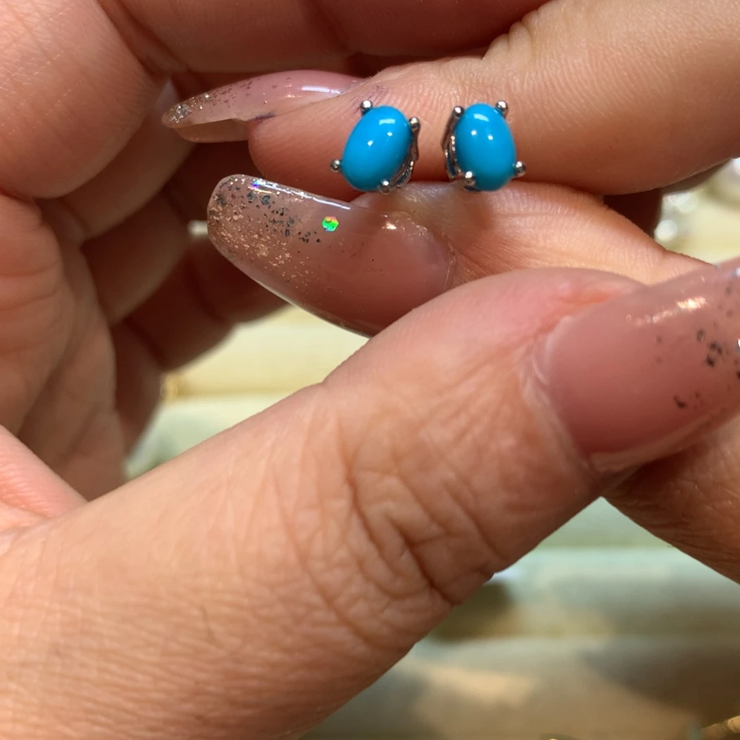 绿松石耳饰银S925镶嵌