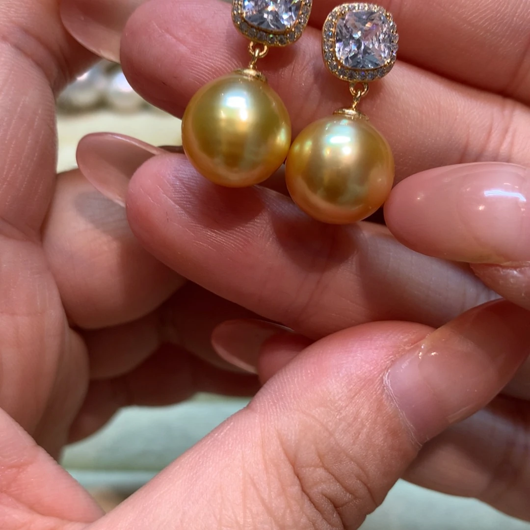 海水珍珠耳饰银S925镶嵌