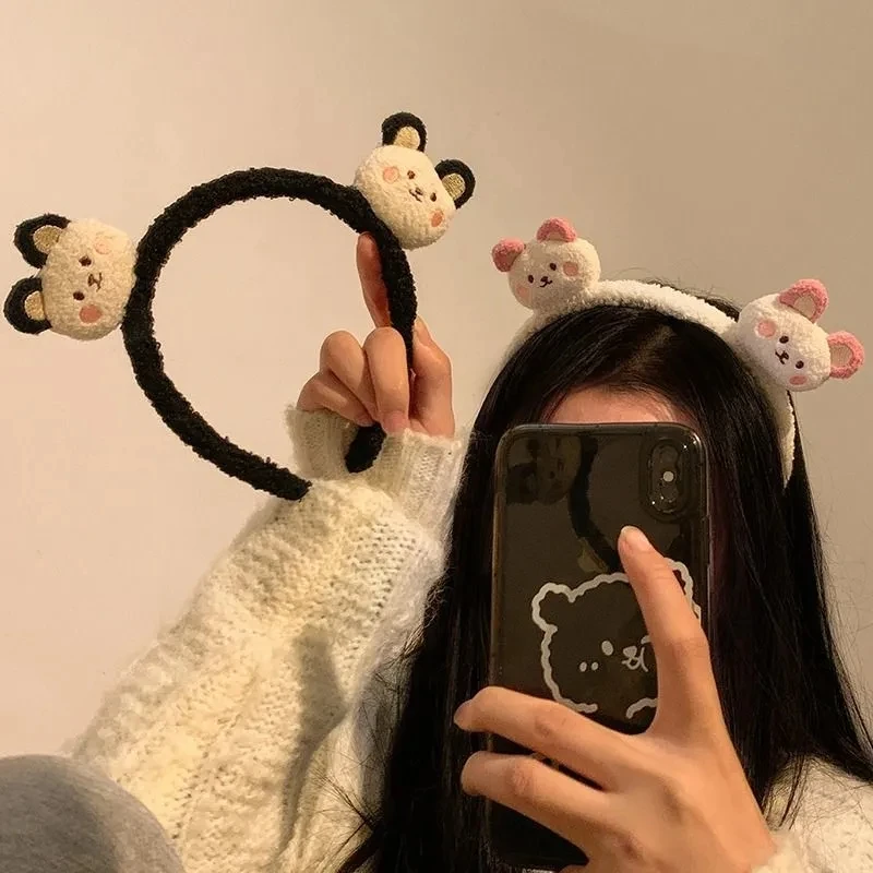 小熊发箍洗脸秋冬韩版可爱羊羔毛少女心甜美百搭发捆束发超萌头箍