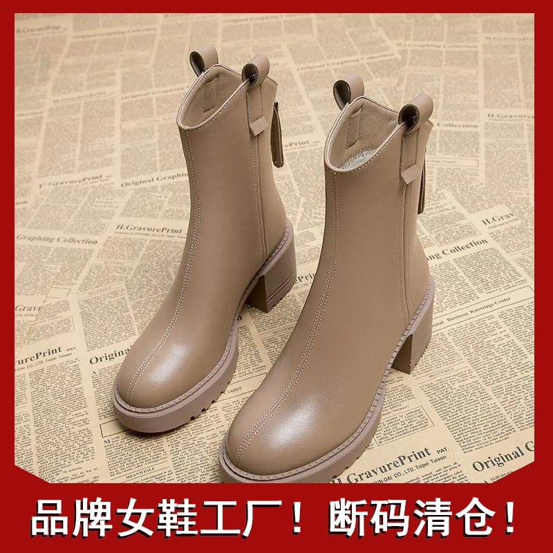 【源头工厂】秋冬款网红爆款软皮高跟马丁靴2023秋冬季新款百搭粗跟