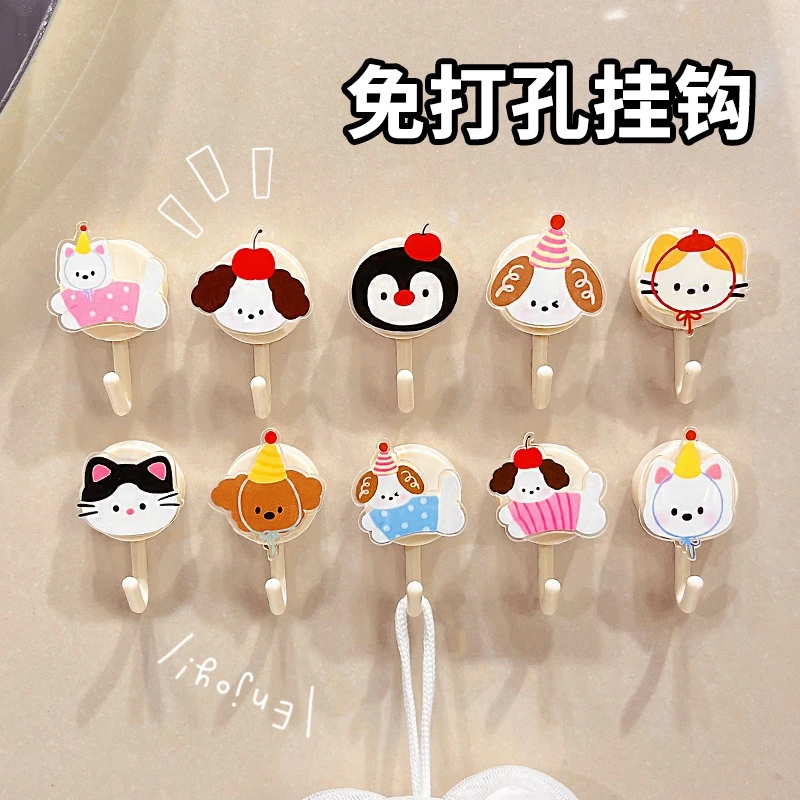 宿舍挂钩免打孔门后挂衣架可爱卡通多功能墙面无痕小粘钩强力承重