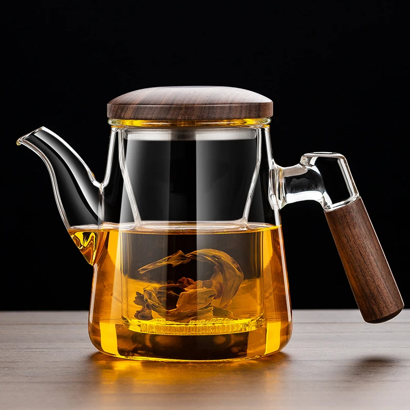 胡桃木把玻璃泡茶壶透明过滤泡茶杯茶水分离家用功夫茶具冲茶器