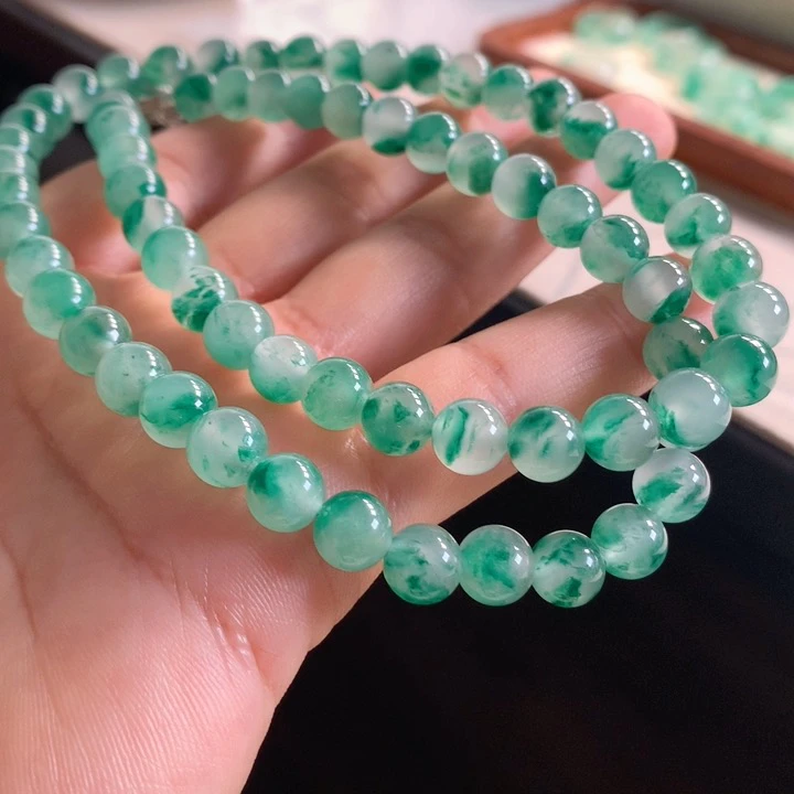 天然云南独龙玉三圈款手串石英岩玉阳绿冰飘翠玉佛珠手链一物一证