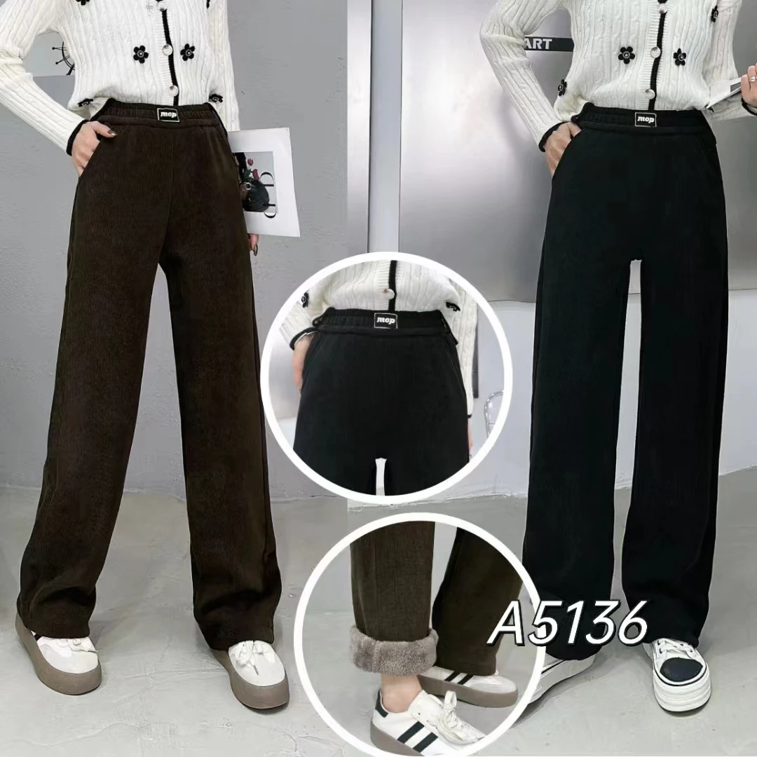 5136#休闲加厚直筒裤显瘦高腰时尚百搭宽松加绒休闲裤