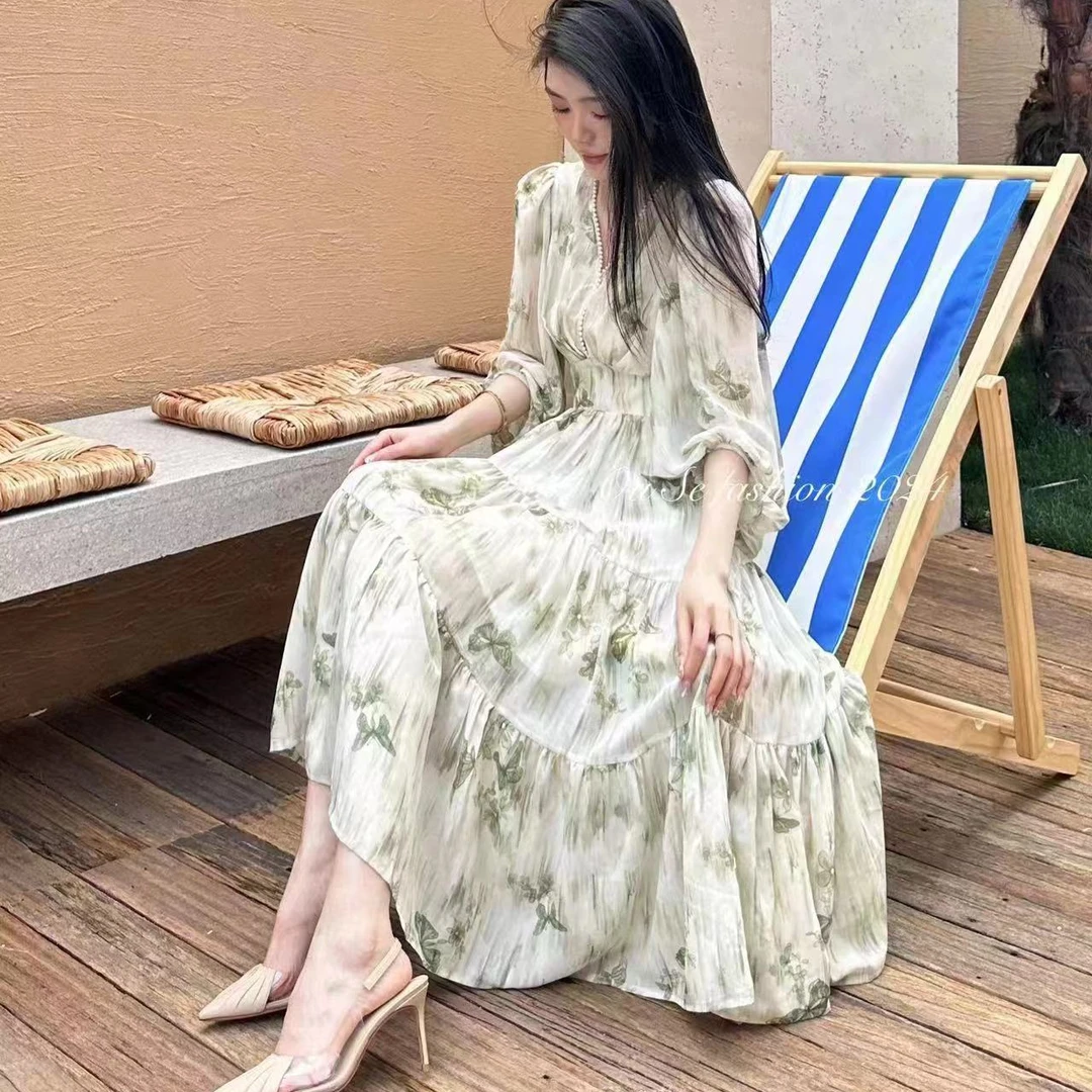 24A32#女装连衣裙碎花显瘦气质时尚夏季甜美中长款小清新仙女裙