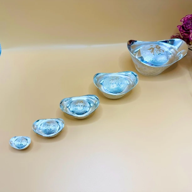 足银银制品 空心元宝福字  足银999纯手工亮面元宝100克