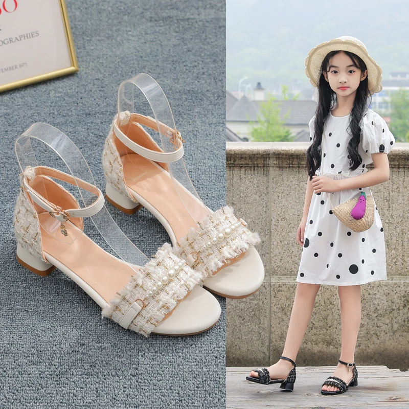 儿童凉鞋2025夏季新款高跟鞋小香风公主鞋时尚粗跟女童鞋小学生鞋