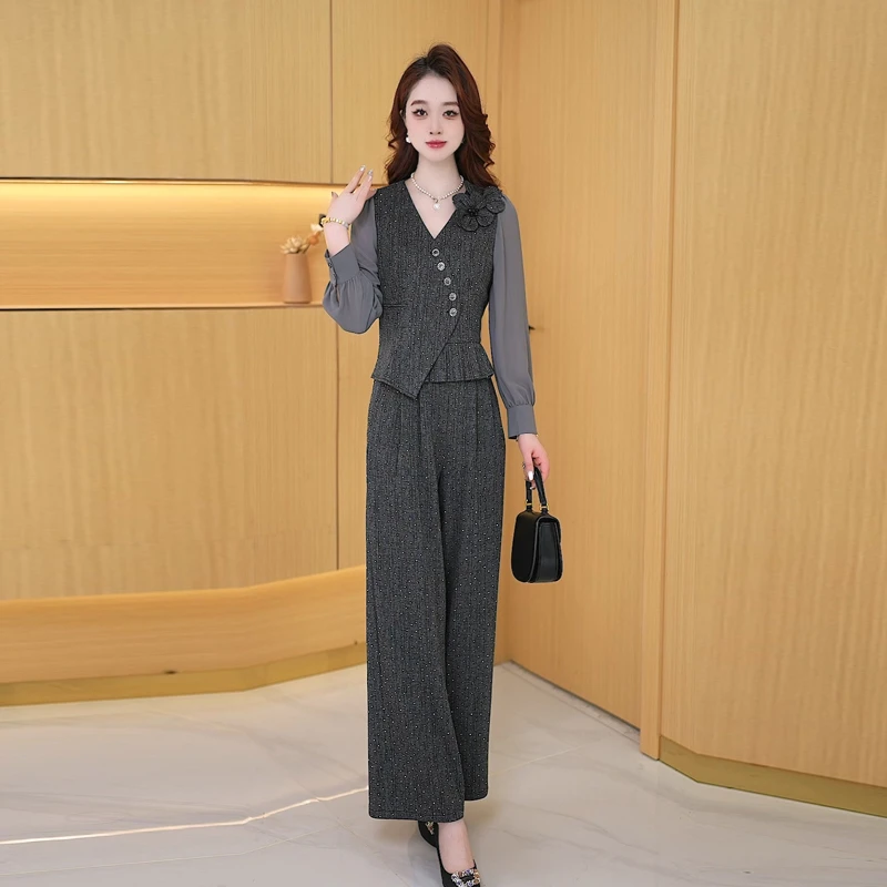 【两件套】早秋时尚宽松洋气休闲收腰显瘦减龄长袖高腰修身女装套裤