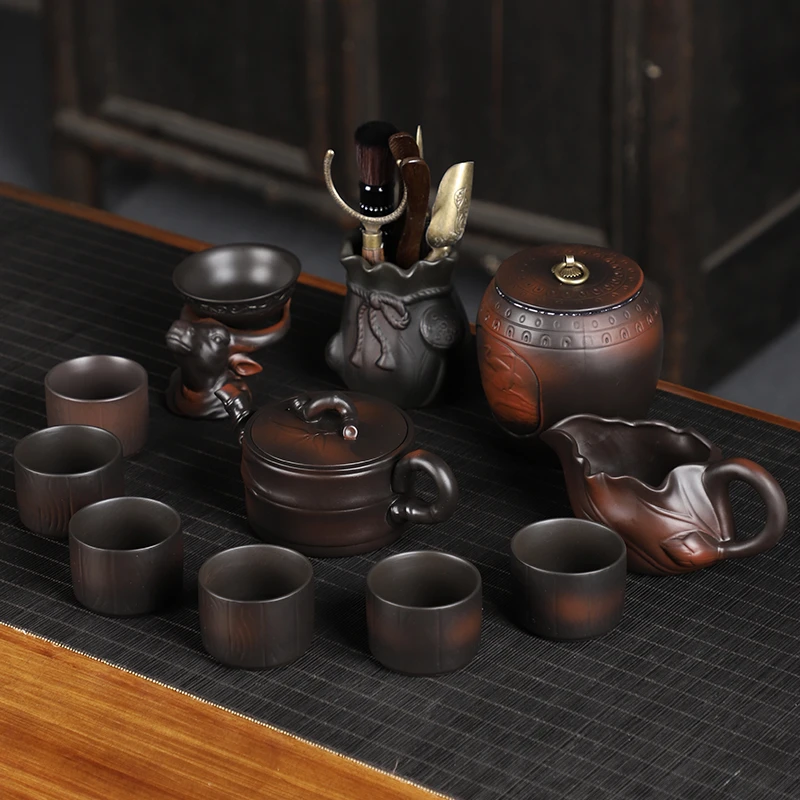 中式紫砂功夫茶具套装轻奢云南紫陶自动高档礼盒家用办公会客手工