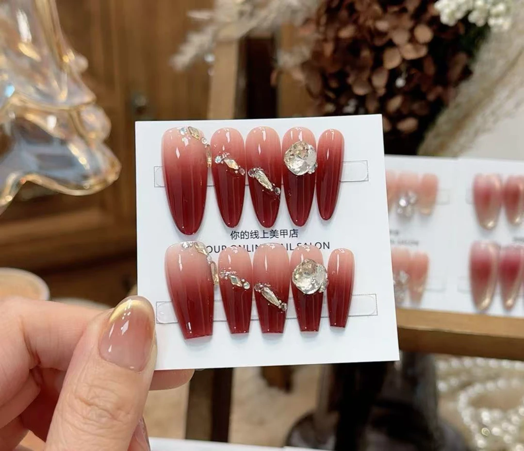 【红石榴】满钻美甲 红色美甲