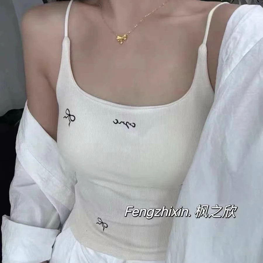 2023夏季新款辣妹镂空美背带胸垫吊带背心女内搭外穿性感露背韩系