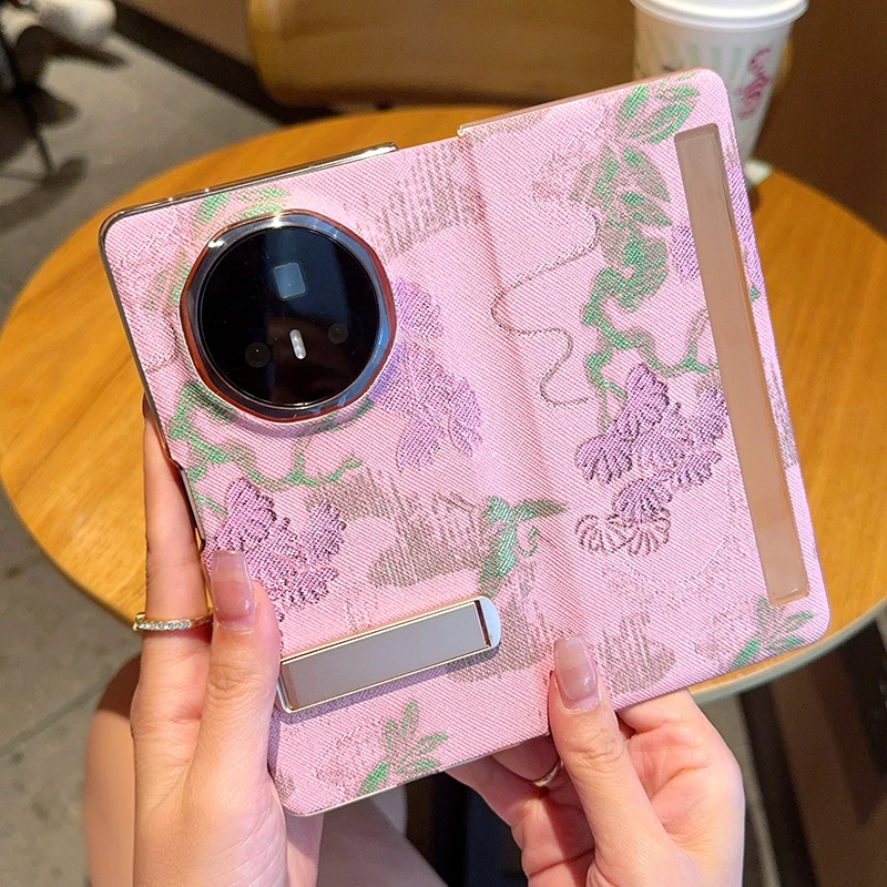 适用荣耀Magicv3手机壳高档女款V3翻盖全包防摔折叠皮套奢华粉色