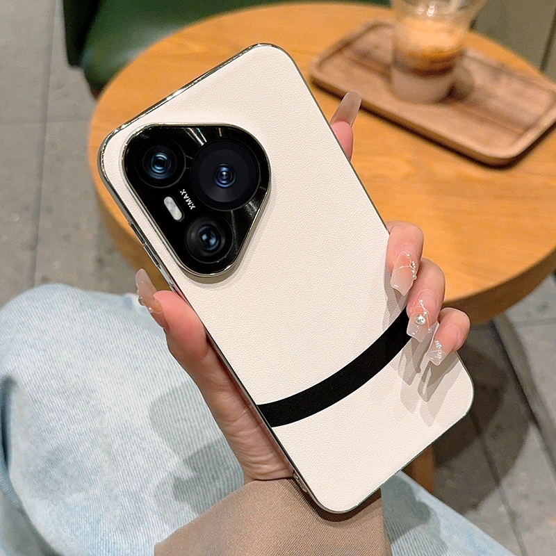 华为Pura70手机壳拼色潮款女Pura 70 Pro素皮壳+镜头全包简约白色