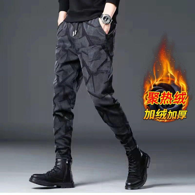 冬季加绒牛仔裤男士秋冬季新款弹力爆款休闲长裤潮流百搭束脚裤子