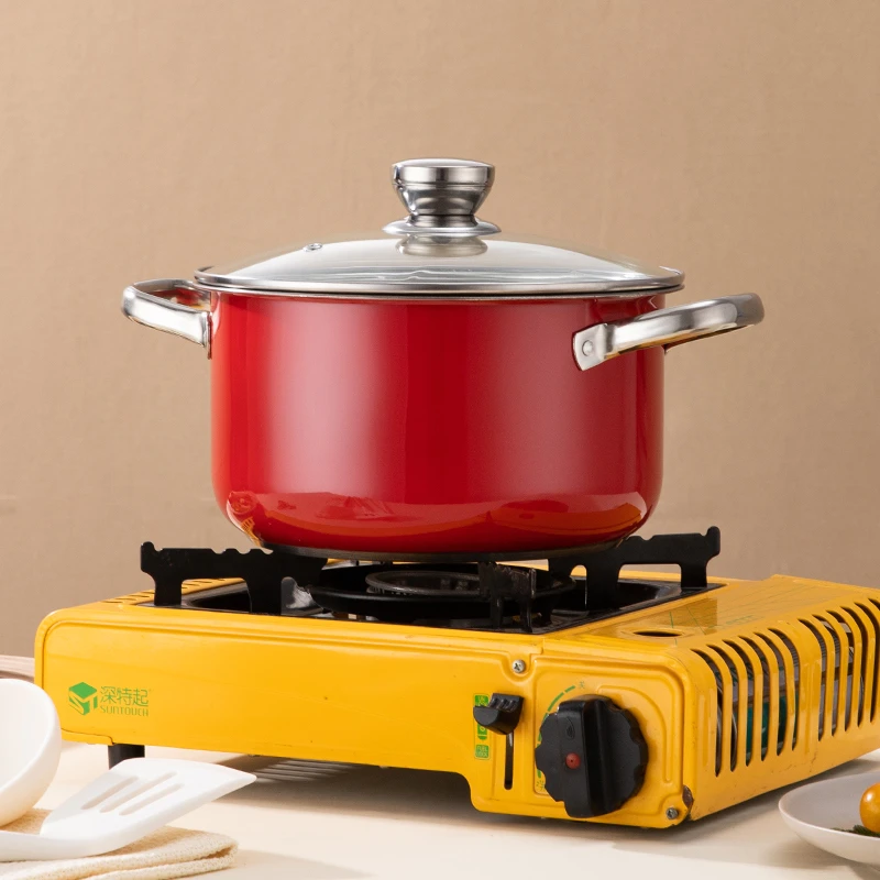 红色直角汤锅24cm3.5L大容量汤锅厨房专用高颜值汤锅全钢双耳带盖