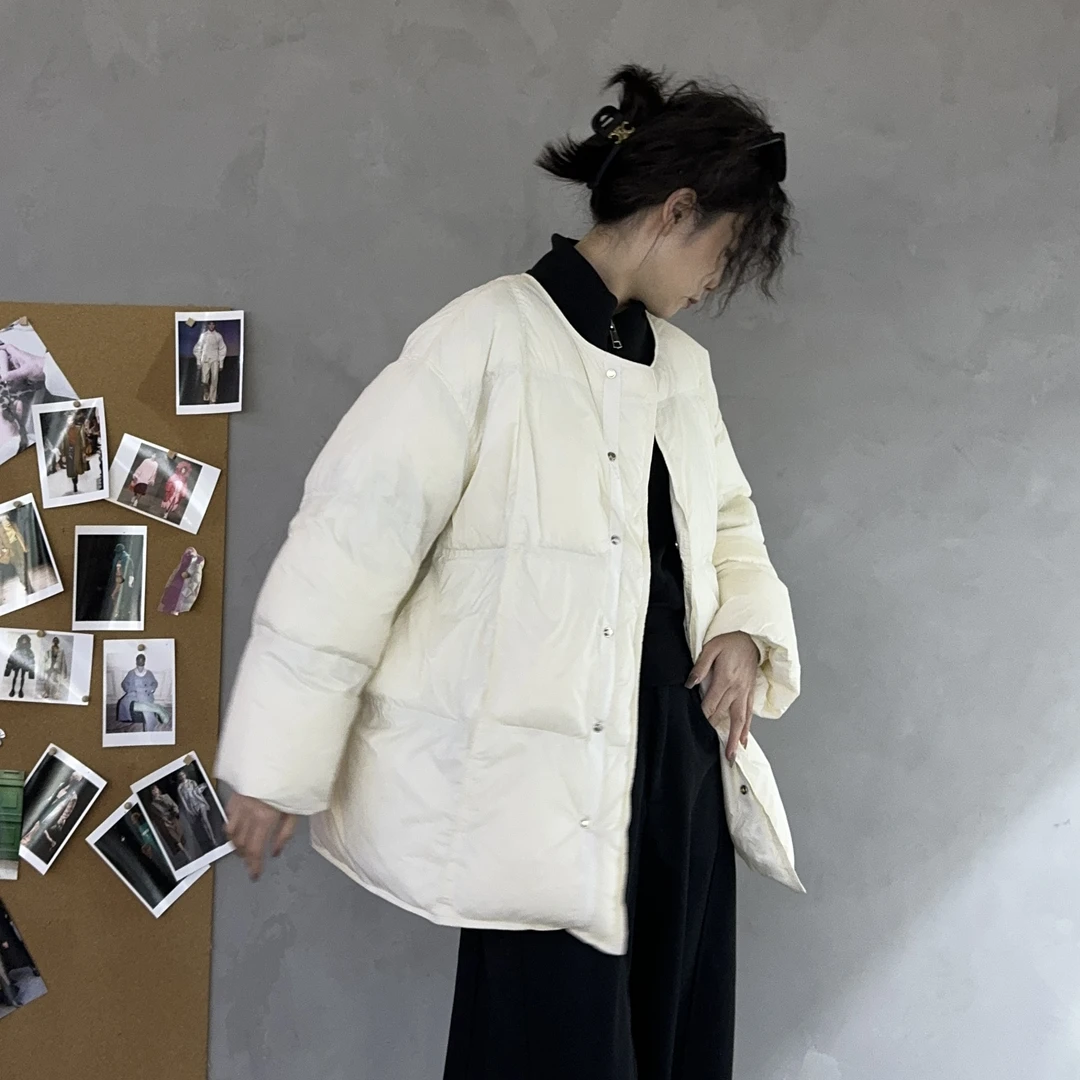 韩版冬季新款无领面包服休闲时尚百搭款新国标90白鸭绒063