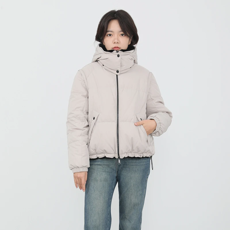 YVONNEZHOU90白鹅绒羽绒服美丽奴羊皮毛一体内胆连帽鹅绒服22350