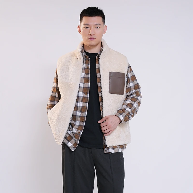 欧范真皮毛马甲外穿双面穿无袖外套男款简约立领 4033