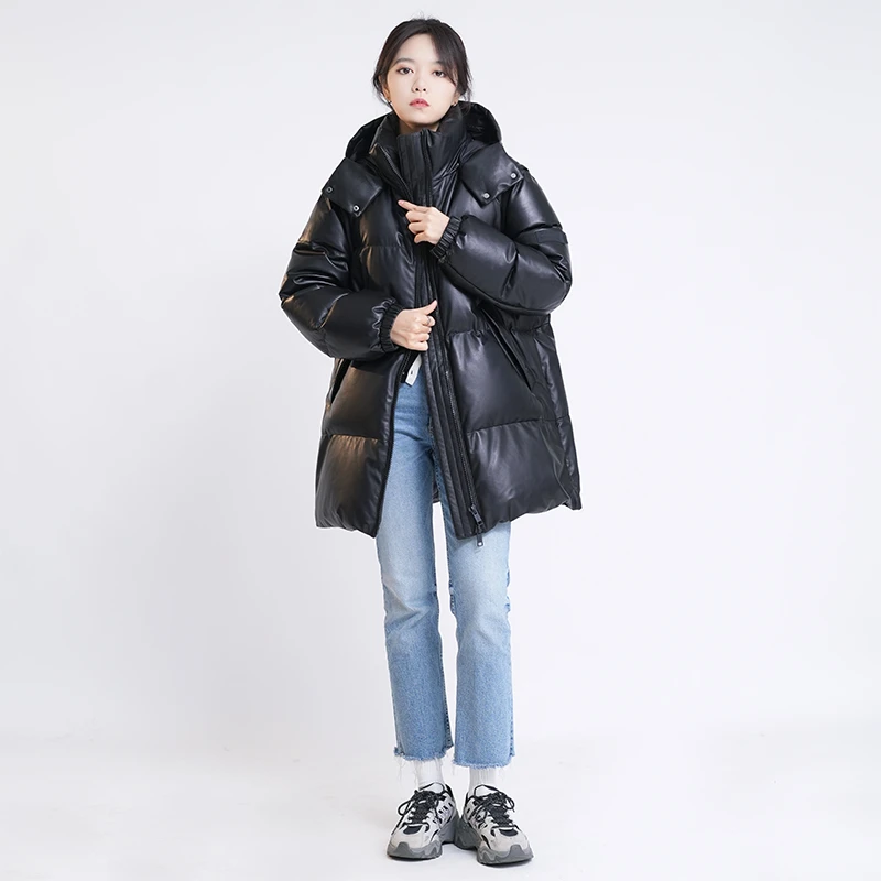 柏林纪事 潮牌皮羽绒服防风匈牙利90白鹅绒可脱卸袖子连帽 24460