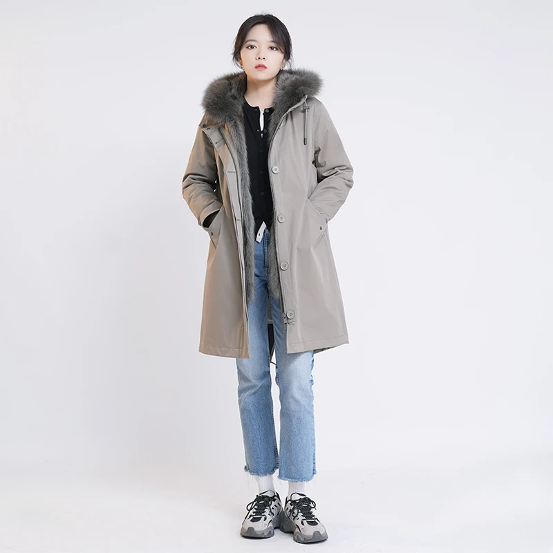 摩登时代 整张貉毛内胆派克服率性保暖可脱卸狐狸毛领 24422-6