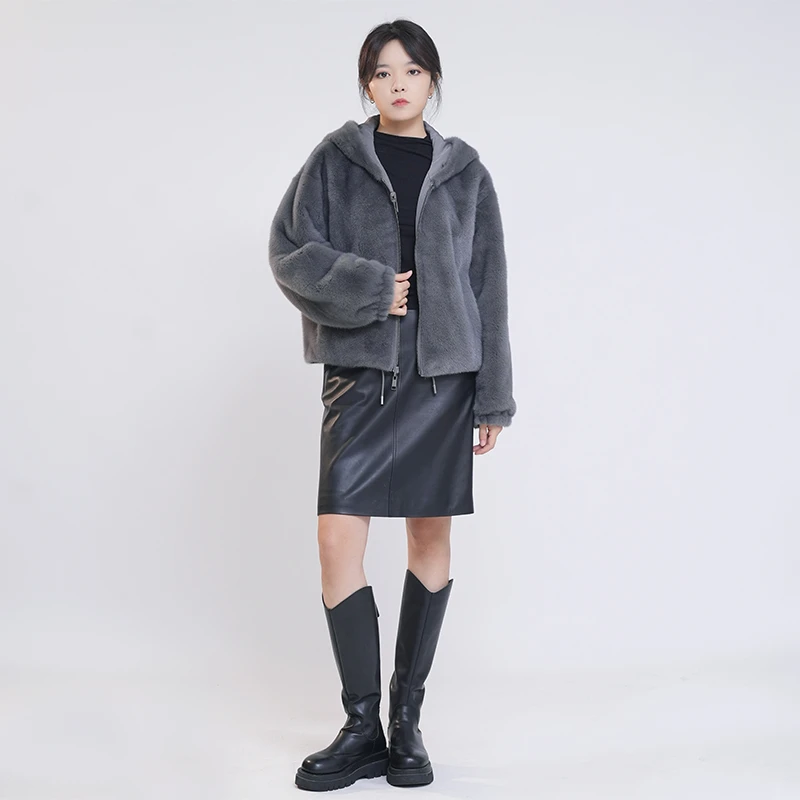 时尚臻品 进口整貂皮草外套连帽双面穿水貂大衣 24230