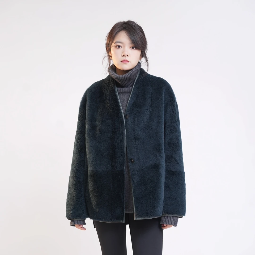 风华 进口小美利奴皮毛一体双面穿外套轻奢柔软皮草大衣保暖 4071