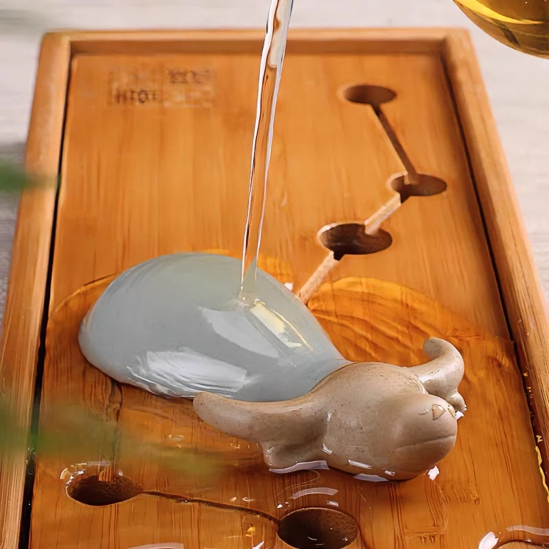 汝窑茶宠摆件开片哥窑茶玩小牛茶具茶盘配件茶道创意生肖动物手工