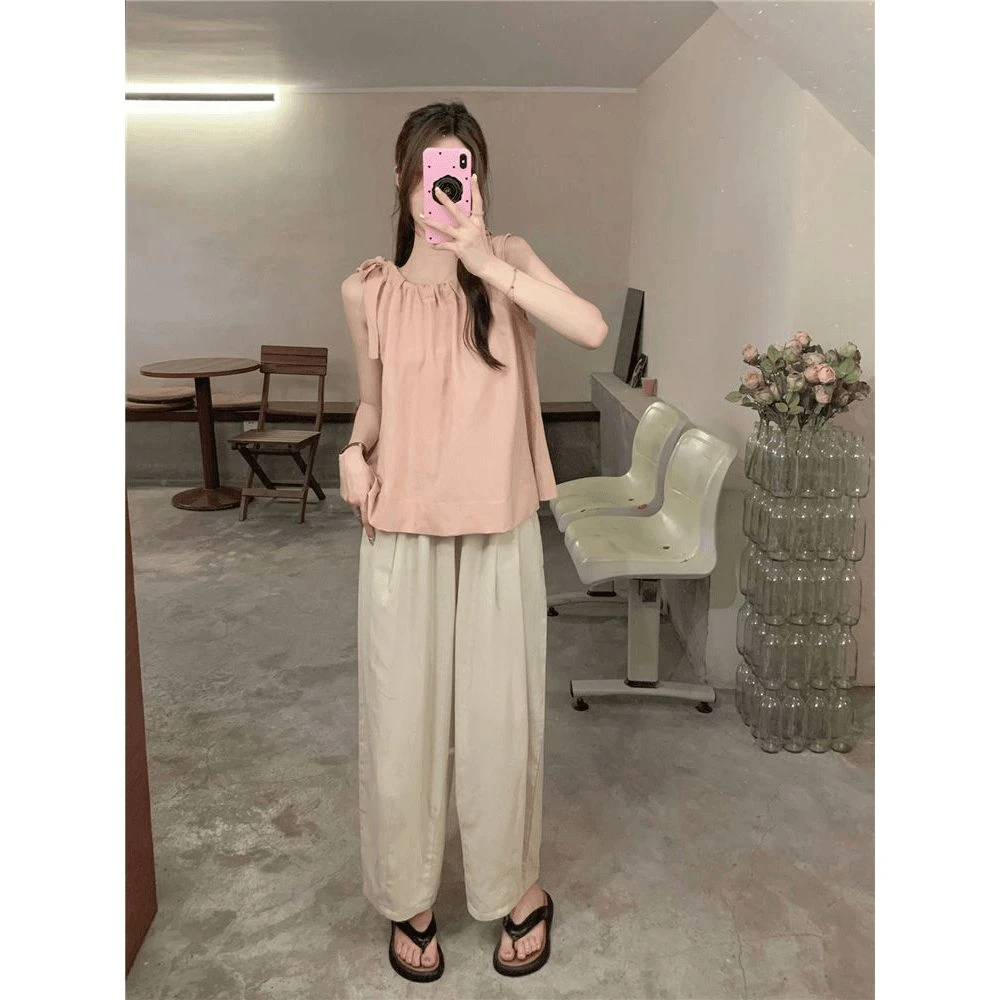 2025新款宽松显瘦吊带背心上衣+小个子百搭抽绳阔腿裤套202