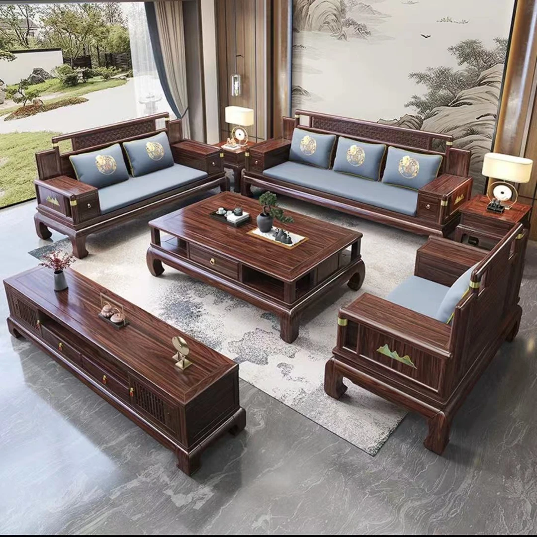 新中式家具实木家具黑檀木全实木沙发客厅家用全套大小户型古典