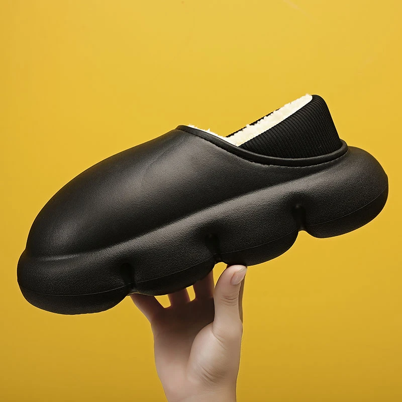 冬季防水棉拖鞋男新款厚底防滑外穿包跟加绒保暖居家面包鞋棉鞋女