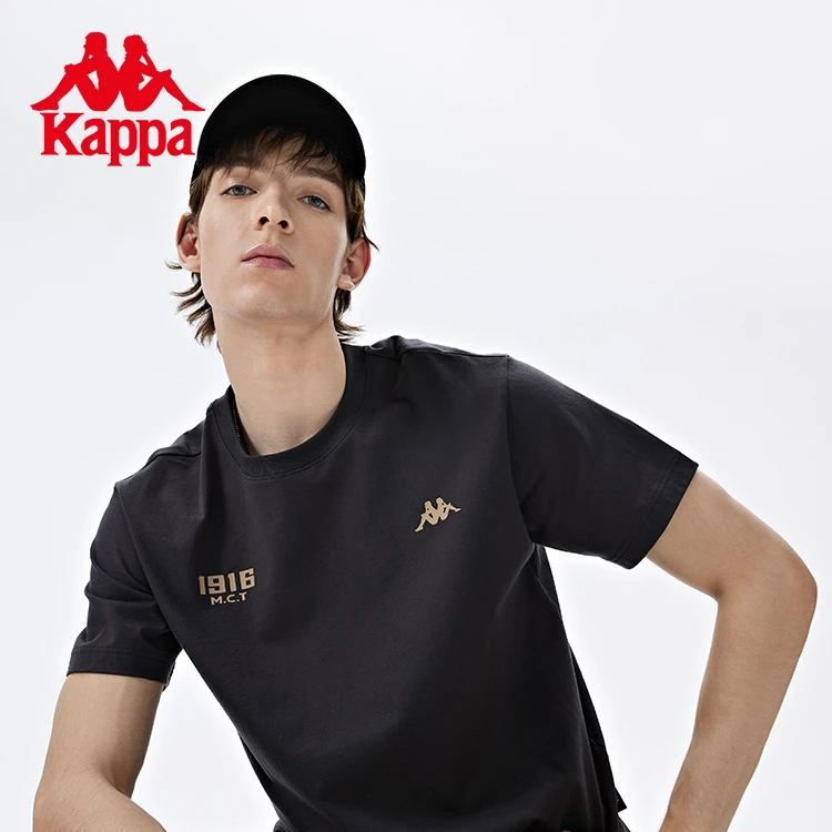 Kappa卡帕复古运动短袖新款男休闲透气纯棉圆领半袖夏K0D32TD21V