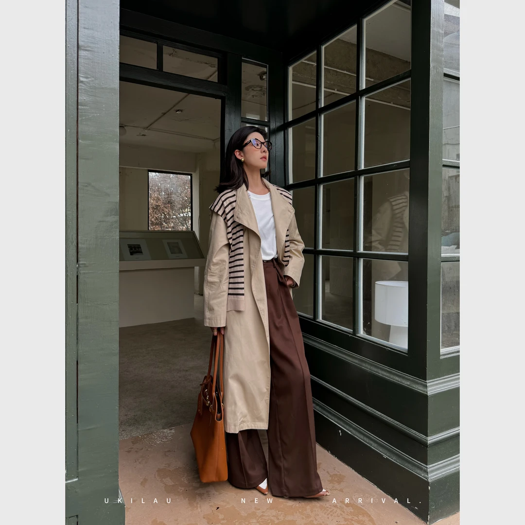 UKILAU复刻风衣  高级英气质立领宽松英伦风长款通勤简约风衣
