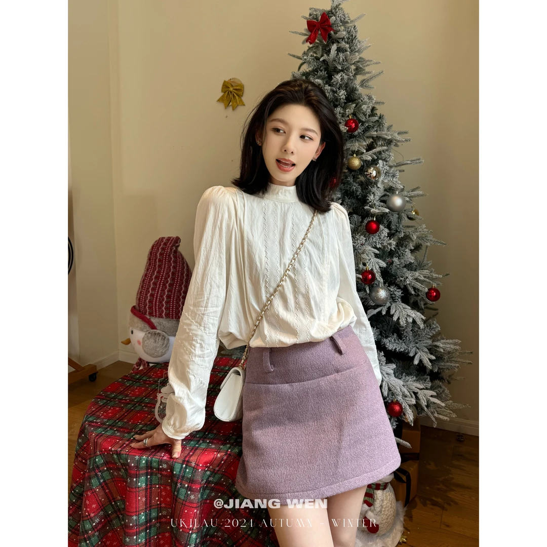 UKILAU【白露为霜】宫廷风木耳立领法式气质时尚内搭衬衫