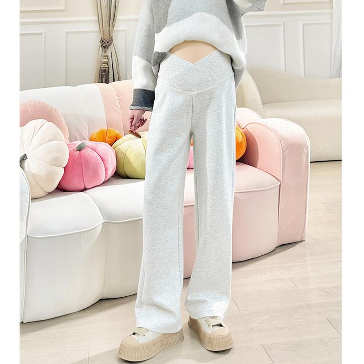 秋冬新款孕妇直筒卫裤高腰窄版时尚外穿宽松加绒阔腿休闲托腹裤