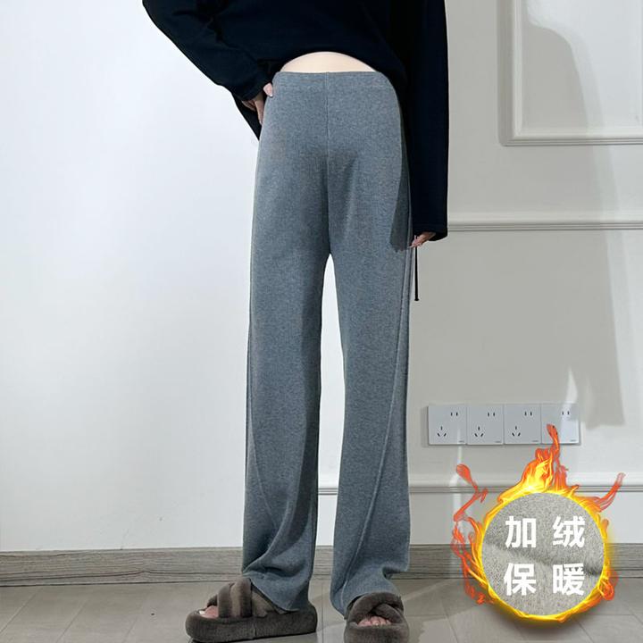 孕妇裤绵羊毛弯刀裤秋冬新款时尚外穿冬季宽松高弹托腹针织毛线裤