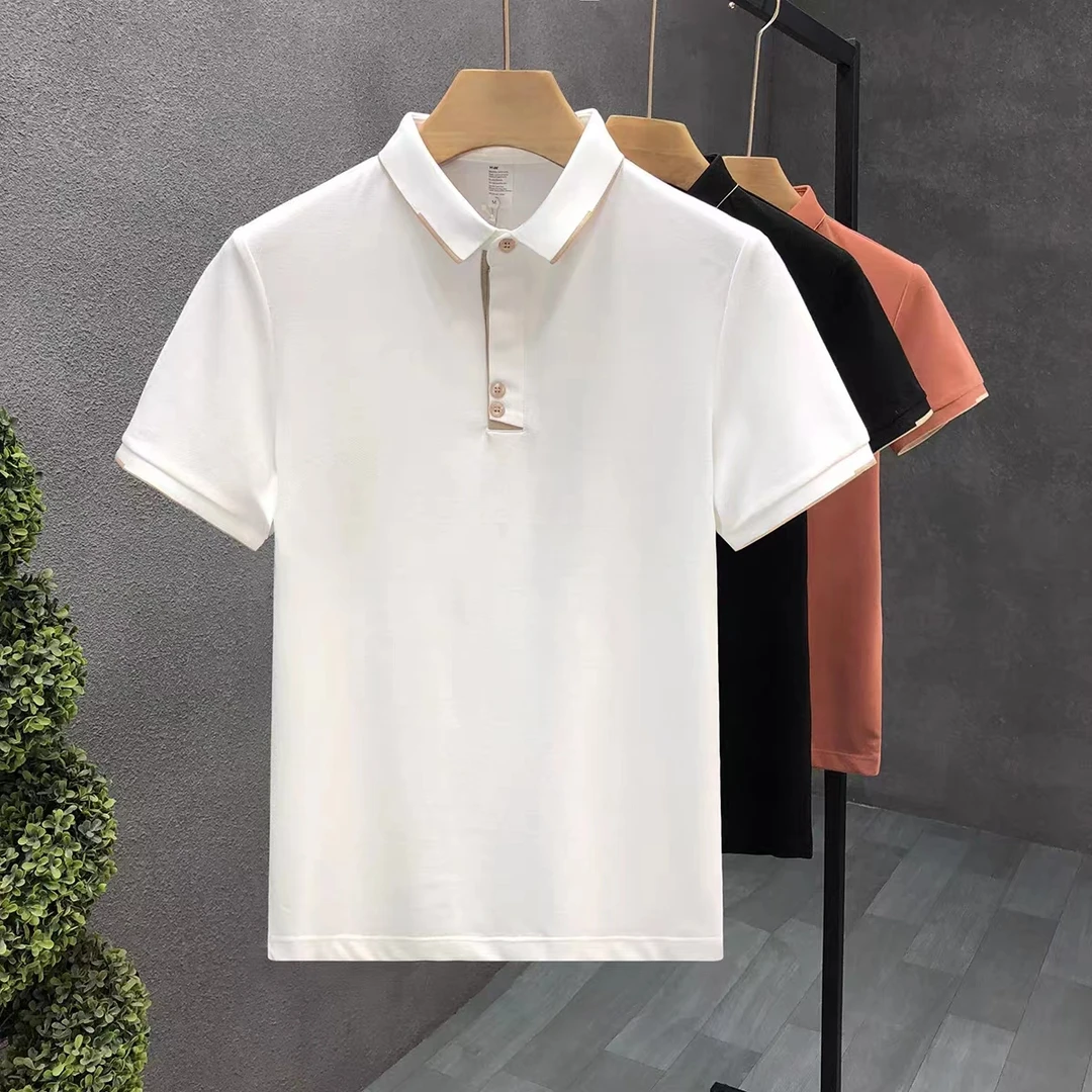 高级感简约白色polo衫男潮牌夏季短袖t恤轻熟风休闲翻领半袖上衣