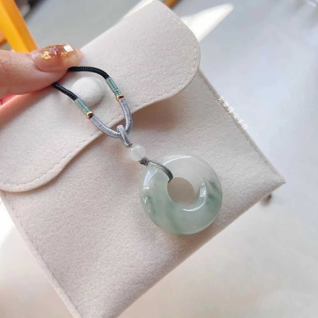 纯天然飘花新疆天山冰翠甜甜圈平安扣玉石手工编织百搭（后台挑选）