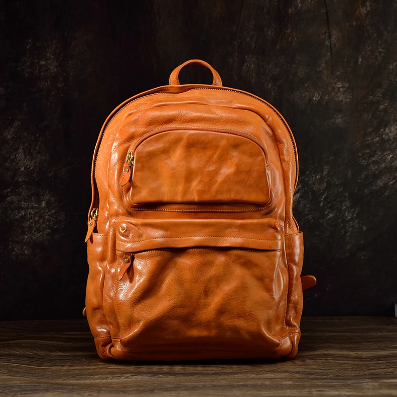 真皮双肩包植鞣牛皮背包休闲复古韩版电脑包手提包大容量旅行包潮