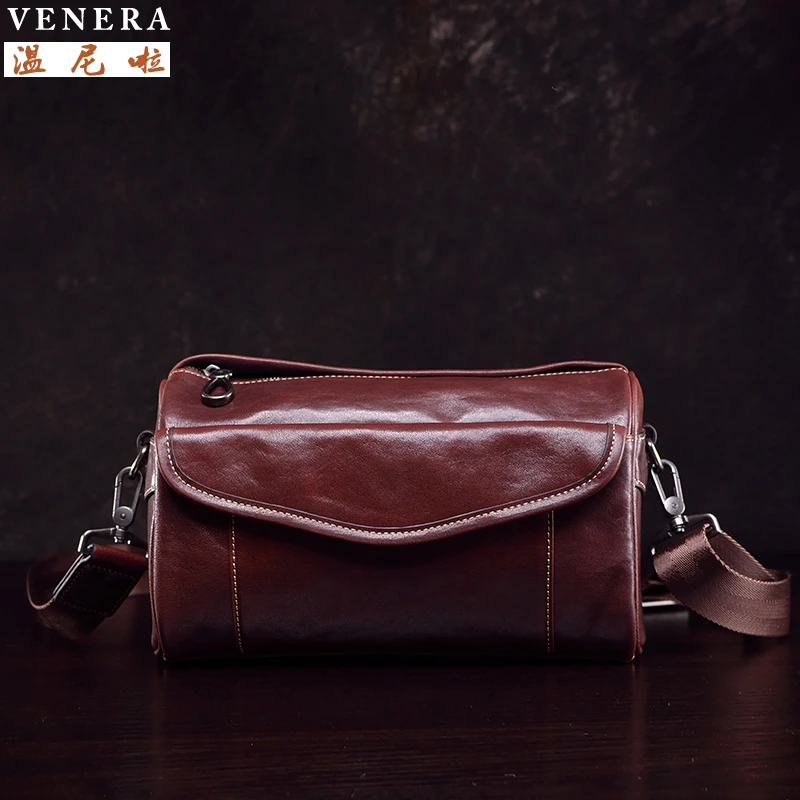 韩版牛皮斜挎包真皮男包休闲单肩包时尚通用女背包街头潮流圆筒包