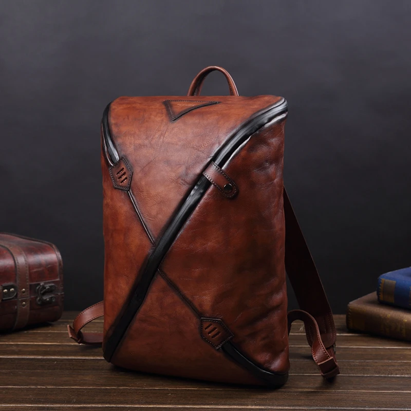 牛皮背包男包真皮双肩包时尚个性休闲电脑手提包撞色韩版潮流旅行