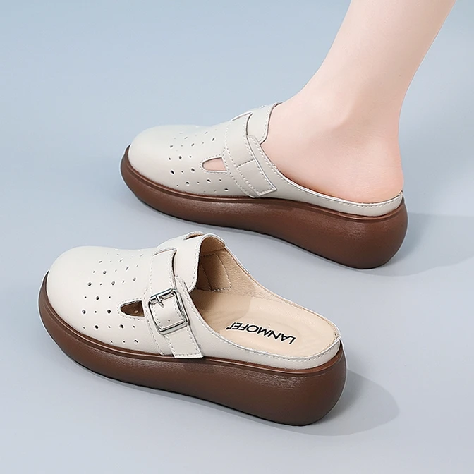 包头拖鞋女2025夏季新款外穿厚底洞洞鞋休闲透气防滑时尚妈妈鞋