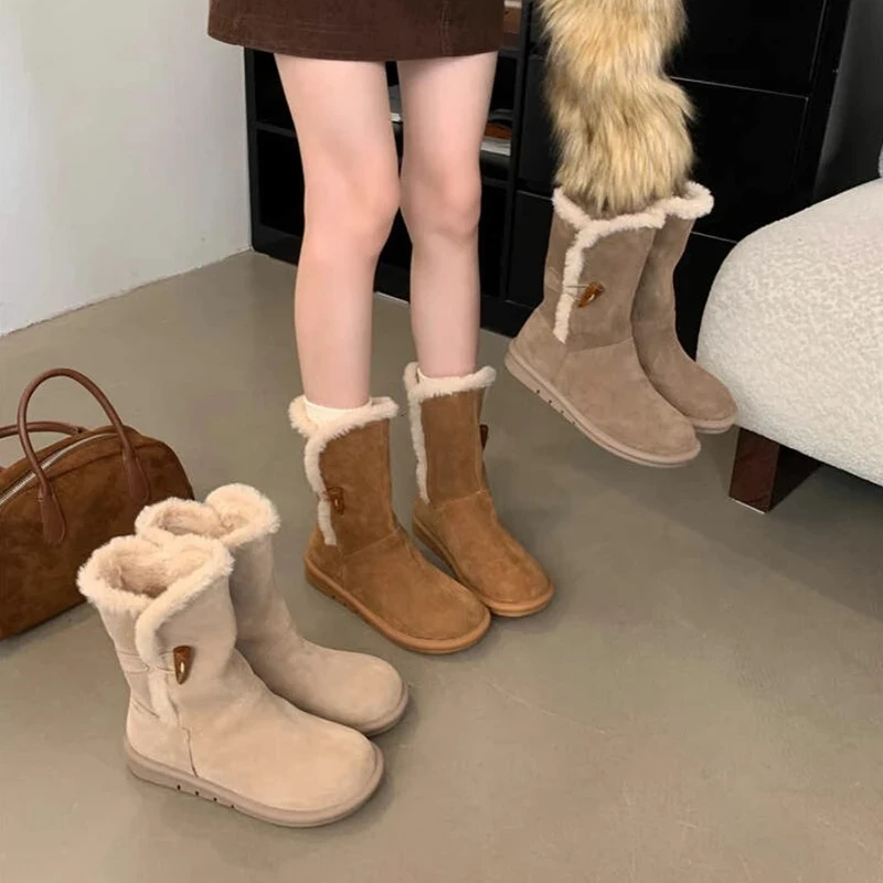 厚底加厚雪地靴女加绒真皮2025秋冬新款百搭英伦风棉鞋女保暖搭子