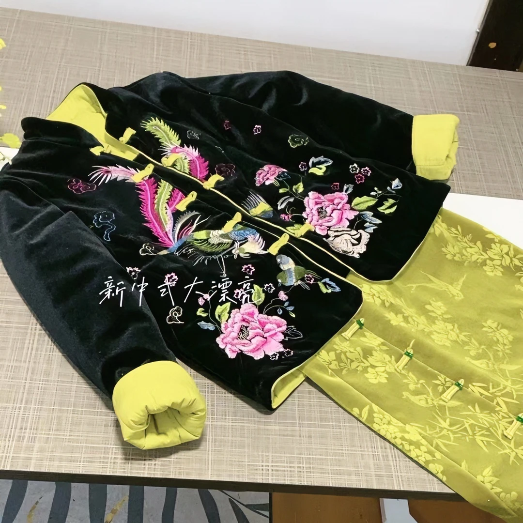 【新中式·小福贵】刺绣加棉国风棉服 女黑色复古冬季女士保暖外套