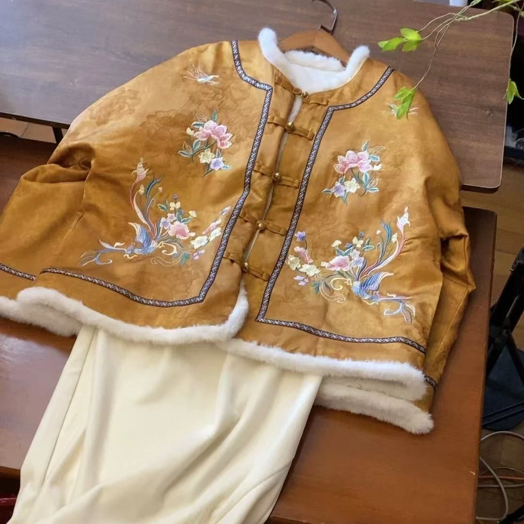【新中式·黄云动风色】秋冬加棉刺绣中国风外套 古风冬季加棉棉衣女