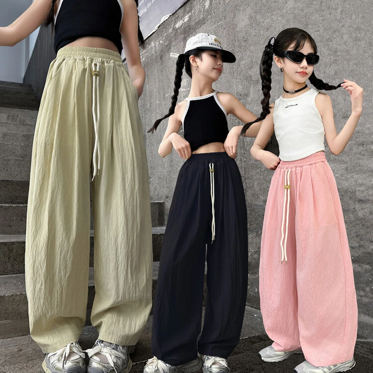 女童防蚊裤夏季2024新款冰丝休闲山本风阔腿裤中大童休闲裤慵懒风