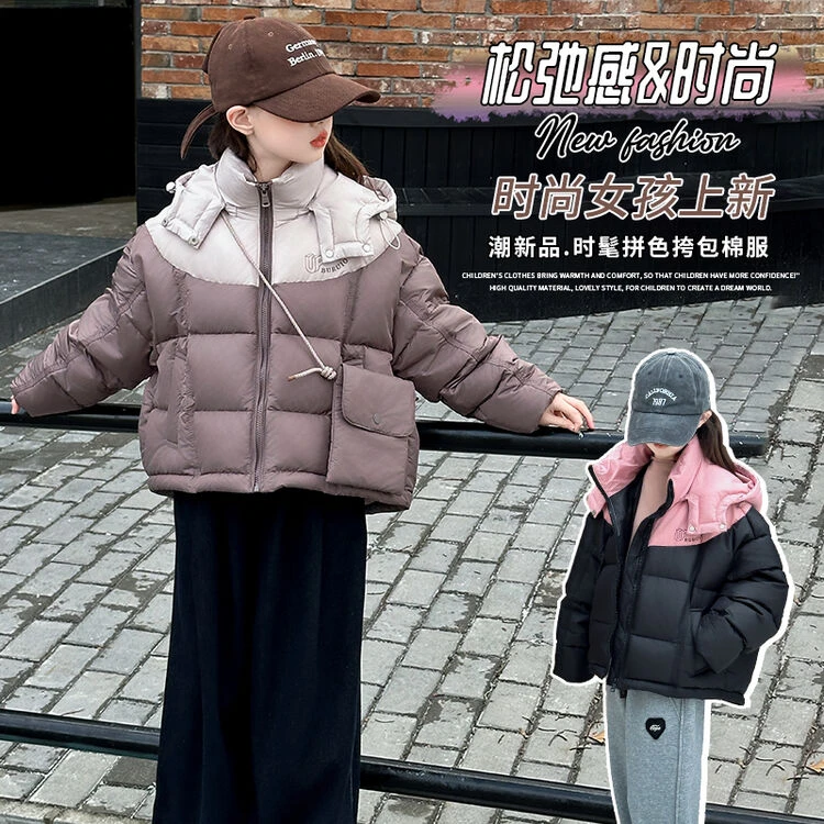 女童棉衣冬季短款时尚加厚棉袄儿童棉服6-12岁15岁学生时髦外套潮